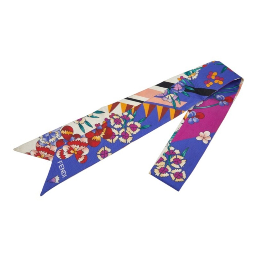 Fendi Scarf Muffler Twilly Flower Motif Blue Multicolor Silk Women's FENDI
